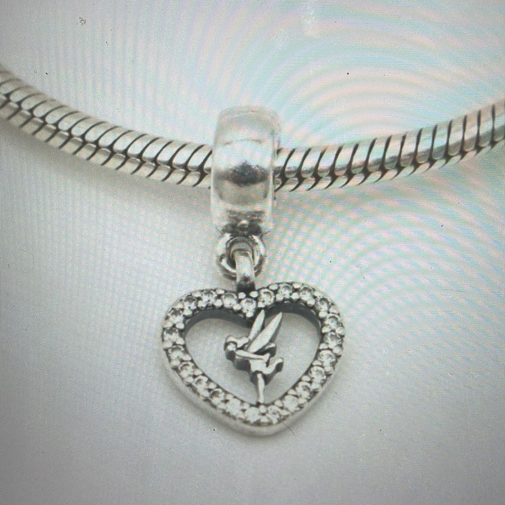 Disney Pandora Tinkerbell Heart Dangle Charm Sterling Silver